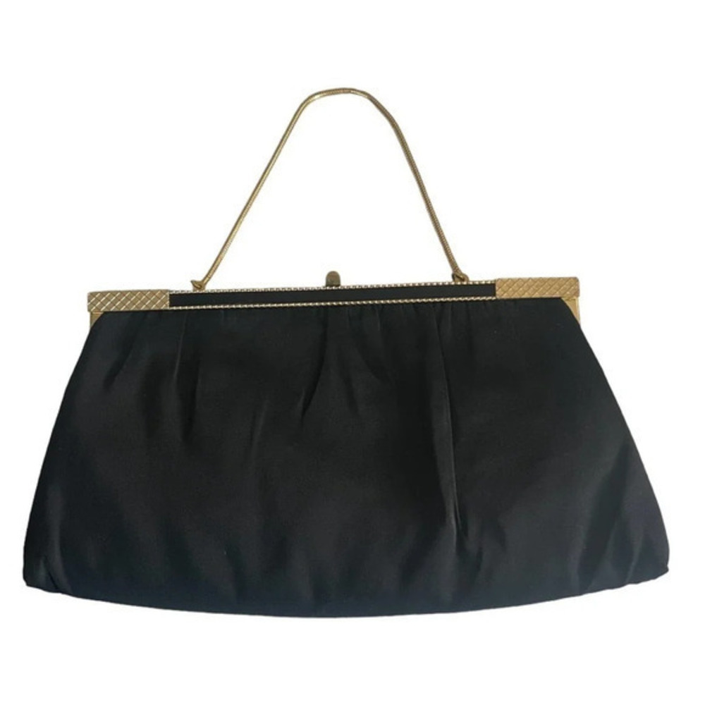 After Five Vintage Black Chiffon Handbag‎ Clutch Attached Coin Bag